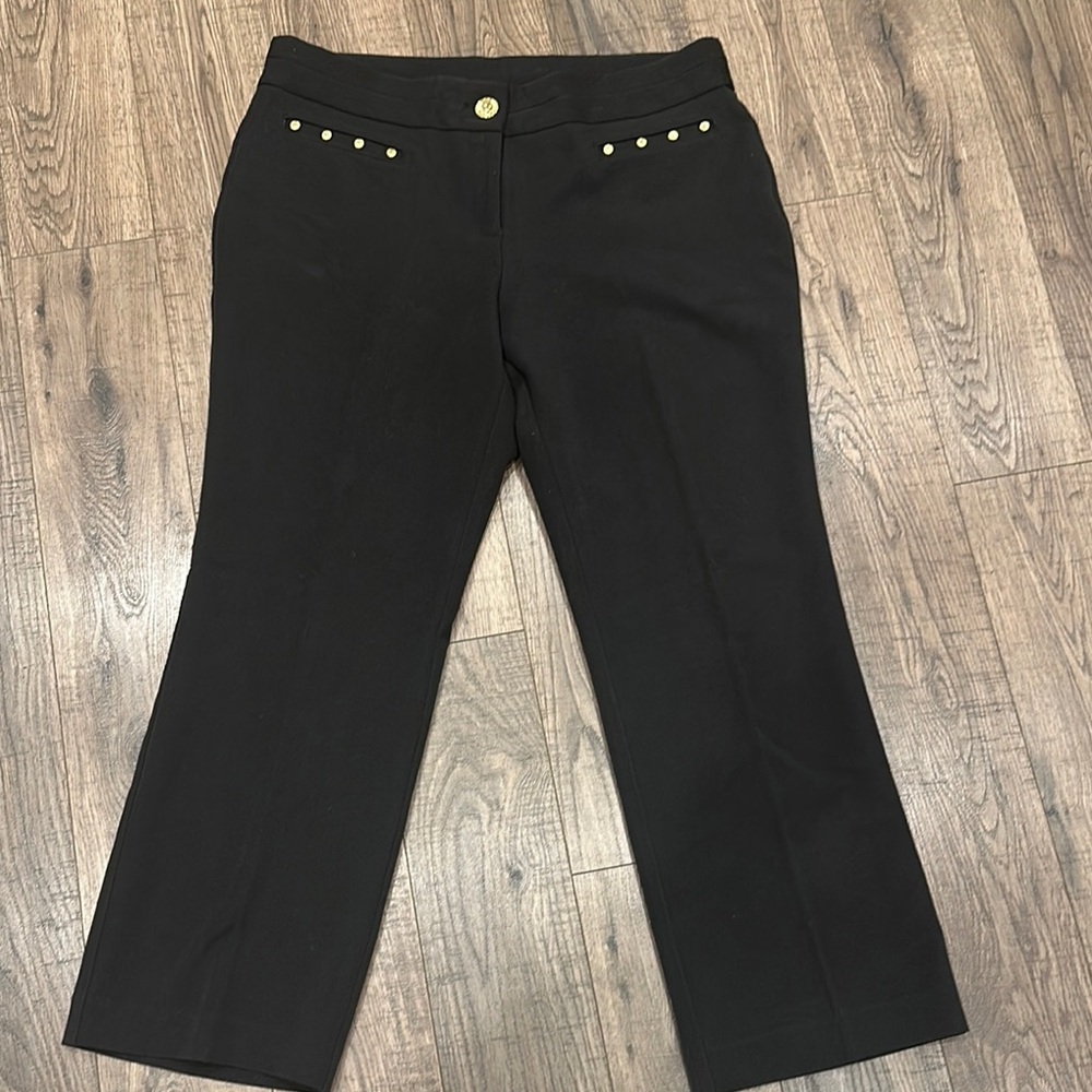 Anne Klein Trousers Dress Pants 12P Black w Gold Hardware